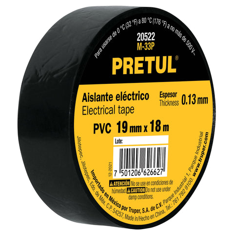 Cinta de aislar de 18 m x 19 mm, negra, Pretul | M-33P | 20522