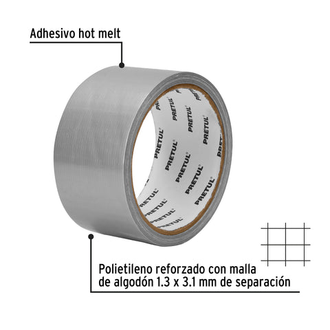 Cinta para ducto 10m x 48mm, espesor 0.16mm, Pretul | CDU-10P | 20528