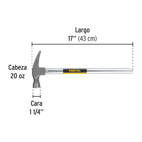 Martillo uña recta 20 oz, mango tubular, Pretul | MTR-20P | 20597