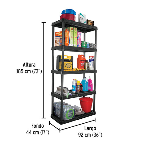 Estante plástico 5 repisas cap. 35 Kg, 180x44x92, PRETUL | EST-5P | 20614