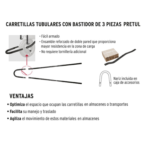 Carretilla 5.5 ft3 roja,neumática,bastidor tubular, PRETUL | CAP-50NB | 20627
