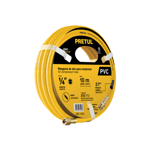 Manguera para compresor, de PVC, 10m x 1/4', Pretul | MAN-PI-10-1/4P | 20663
