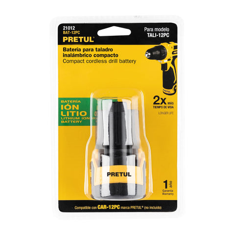 Batería ion litio, 12V, para taladro TALI-12PC, PRETUL | BAT-12PC | 21012