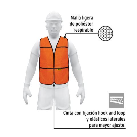 Chaleco de seguridad, uso de día, naranja, Pretul | CHS-100N | 21023