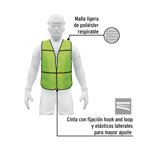 Chaleco de seguridad, uso de día, verde, Pretul | CHS-100V | 21024