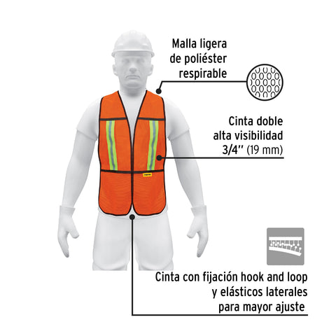 Chaleco de seguridad con cintas reflejantes, naranja, Pretul | CHS-200N | 21025