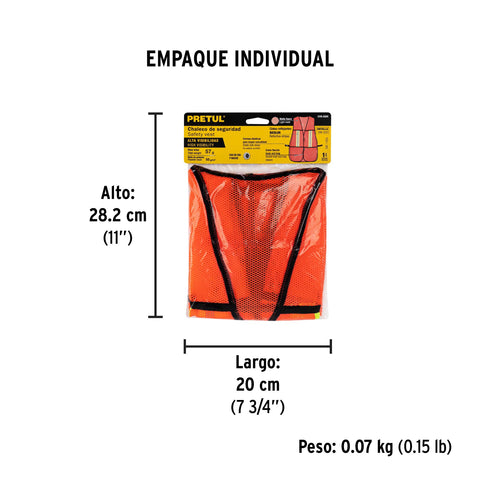 Chaleco de seguridad con cintas reflejantes, naranja, Pretul | CHS-200N | 21025