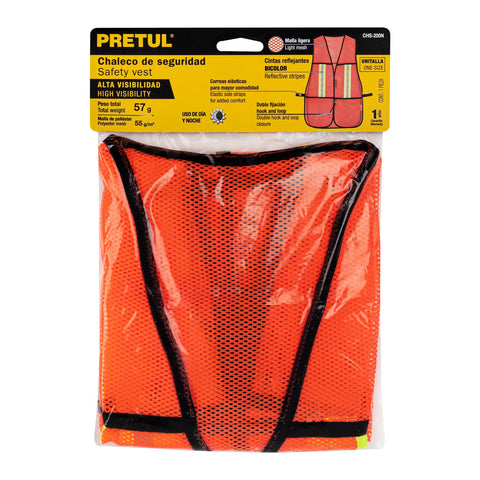 Chaleco de seguridad con cintas reflejantes, naranja, Pretul | CHS-200N | 21025