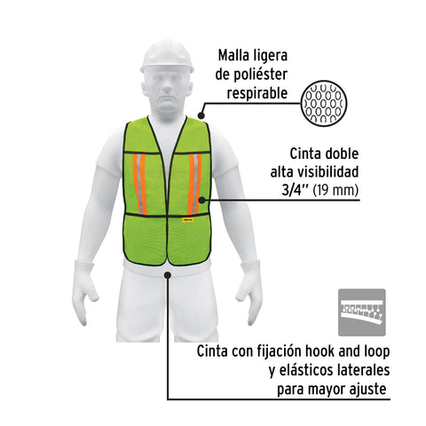 Chaleco de seguridad con cintas reflejantes, verde, Pretul | CHS-200V | 21026