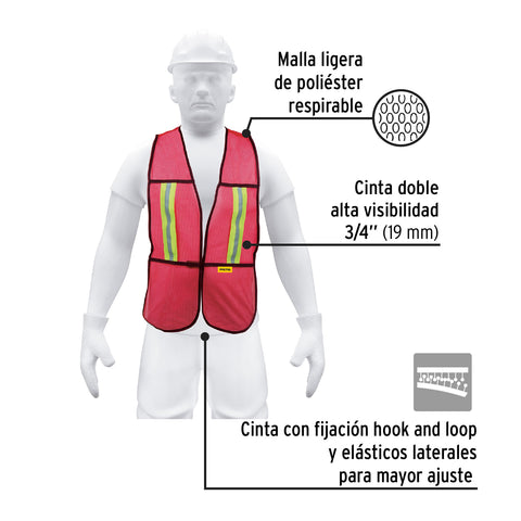 Chaleco de seguridad con cintas reflejantes, rojo, Pretul | CHS-200R | 21028