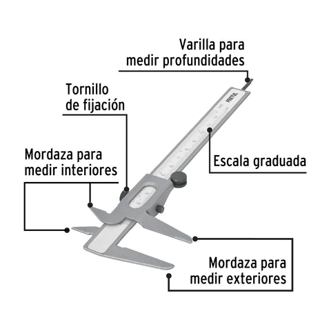 Calibrador vernier escolar 5', acero, std y mm, PRETUL | VER-6P | 21454