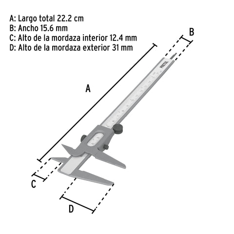 Calibrador vernier escolar 6', acero, std y mm, PRETUL | VER-6PX | 21455