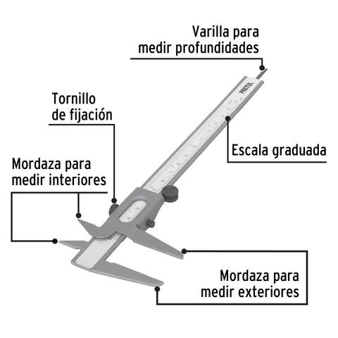 Calibrador vernier escolar 6', acero, std y mm, PRETUL | VER-6PX | 21455
