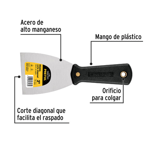 Espátula rígida 3' con mango de plástico, Pretul | E-3R | 21523
