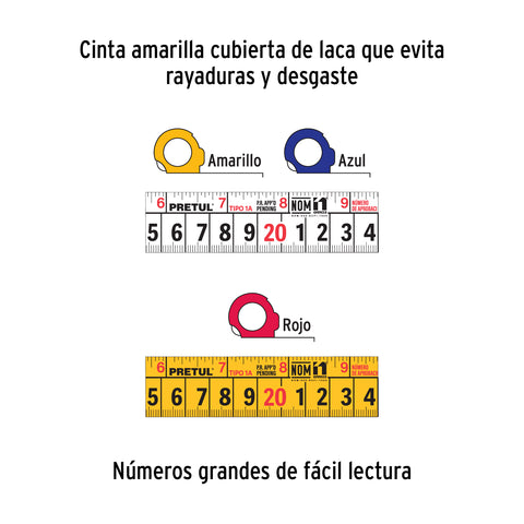 Flexómetro 5 m cinta 19 mm, display box con 12 pzas, PRETUL | PRO-5MEC | 21608
