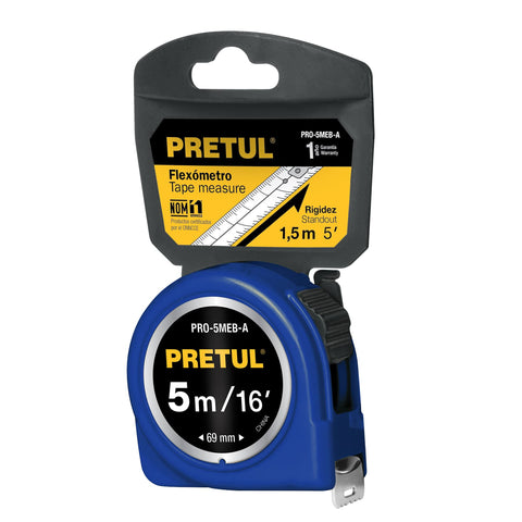 Flexómetro azul 5 m cinta 19 mm, en tarjeta, PRETUL | PRO-5MEB-A | 21610