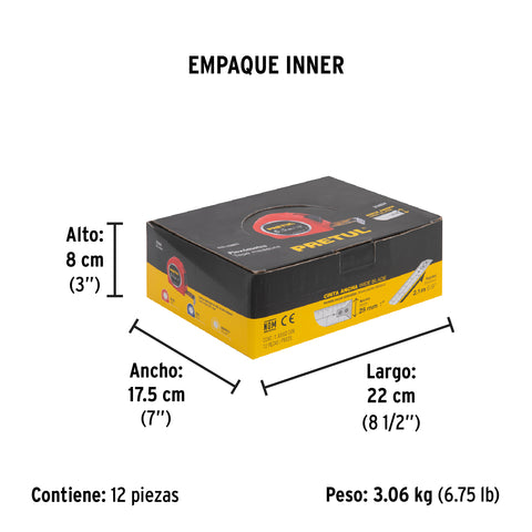 Flexómetro 5.5 m cinta 25 mm, display box con 12 pzas,PRETUL | PRO-55MEC | 21624