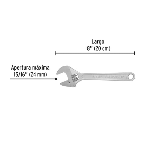 Llave ajustable (perico) 8' cromada, Pretul | PET-8P | 21815
