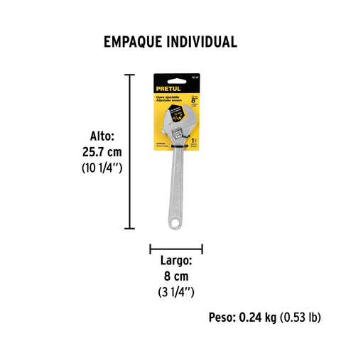 Llave ajustable (perico) 8' cromada, Pretul | PET-8P | 21815