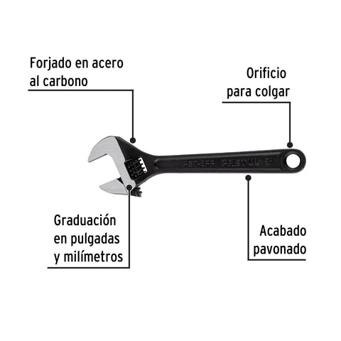 Llave ajustable (perico) 8' pavonada, Pretul | PET-8PP | 21823