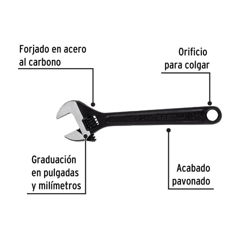 Llave ajustable (perico) 10' pavonada, Pretul | PET-10PP | 21824