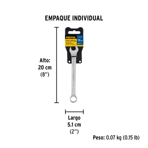 Llave combinada 12 mm x 160 mm de largo, Pretul | LL-2012MP | 21906