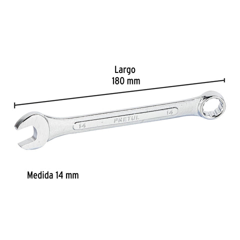 Llave combinada 14 mm x 180 mm de largo, Pretul | LL-2014MP | 21908