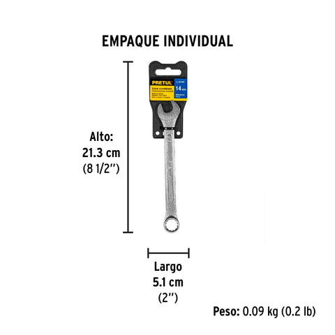 Llave combinada 14 mm x 180 mm de largo, Pretul | LL-2014MP | 21908