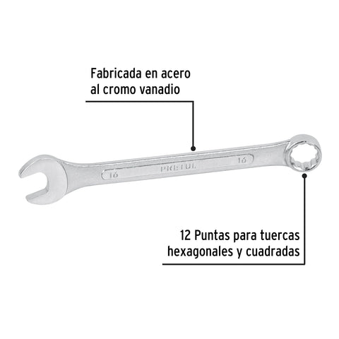 Llave combinada 16 mm x 200 mm de largo, Pretul | LL-2016MP | 21910