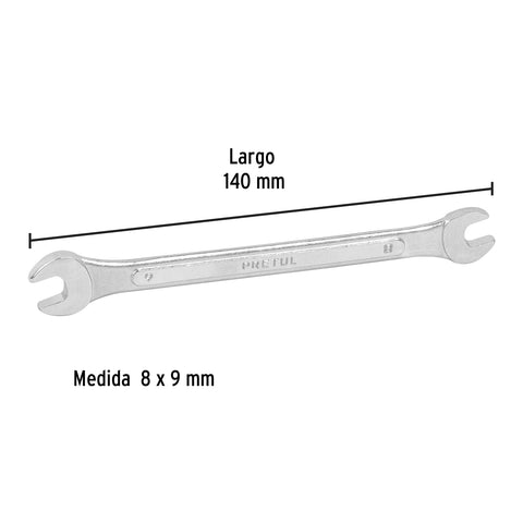 Llave española 8 x 9 mm x 140 mm de largo, PRETUL | LL-30809MP | 21971