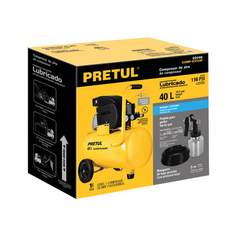 Kit Compresor lub, 40L, manguera y pistola baja,127V, PRETUL | COMP-KIT40P | 22066