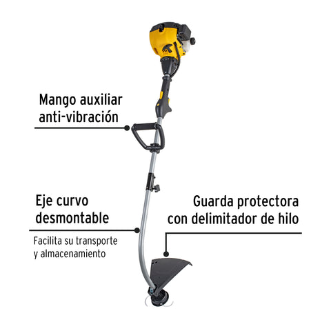 Desbrozadora a gasolina 25cc mango tipo 'D', 17'corte, curva | DES-25P | 22430