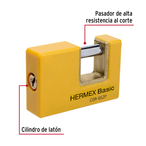 Candado antipalanca 65 mm cuerpo metálico, HERMEX BASIC | COR-65ZP | 22514