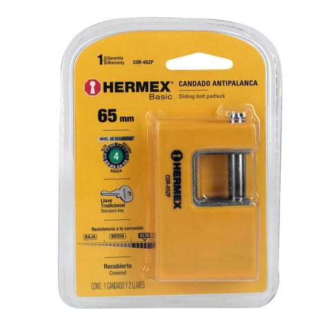 Candado antipalanca 65 mm cuerpo metálico, HERMEX BASIC | COR-65ZP | 22514