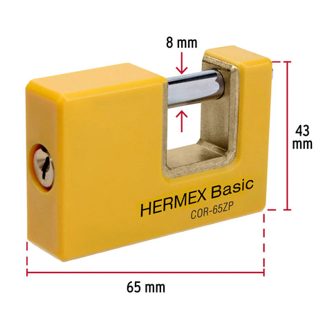 Candado antipalanca 65 mm cuerpo metálico, HERMEX BASIC | COR-65ZP | 22514