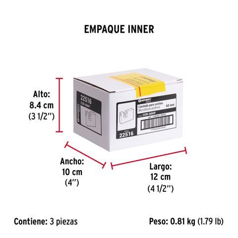 Candado antipalanca 60 mm cuerpo de hierro, HERMEX BASIC | COR-60HP | 22516