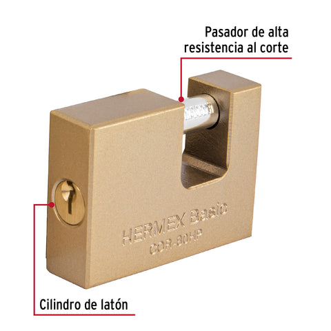 Candado antipalanca 80 mm cuerpo de hierro, HERMEX BASIC | COR-80HP | 22517