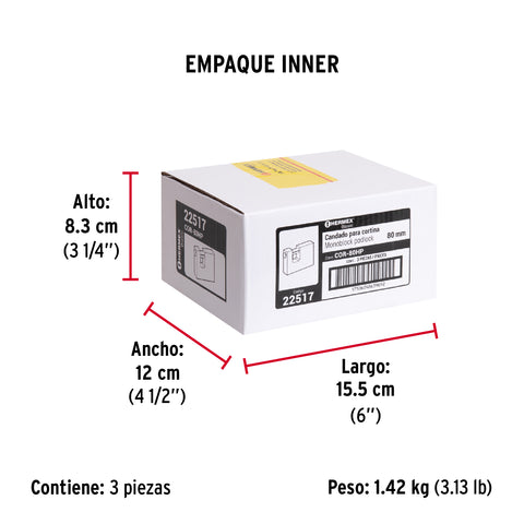 Candado antipalanca 80 mm cuerpo de hierro, HERMEX BASIC | COR-80HP | 22517