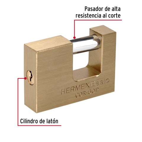Candado antipalanca 60 mm cuerpo de latón, HERMEX BASIC | COR-60P | 22518