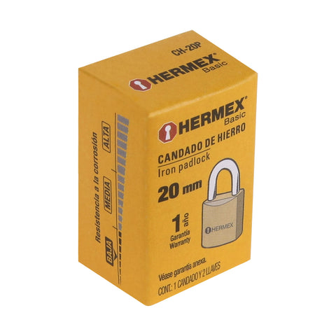 Candado de hierro color latón 20 mm, corto, caja, BASIC | CH-20P | 22526