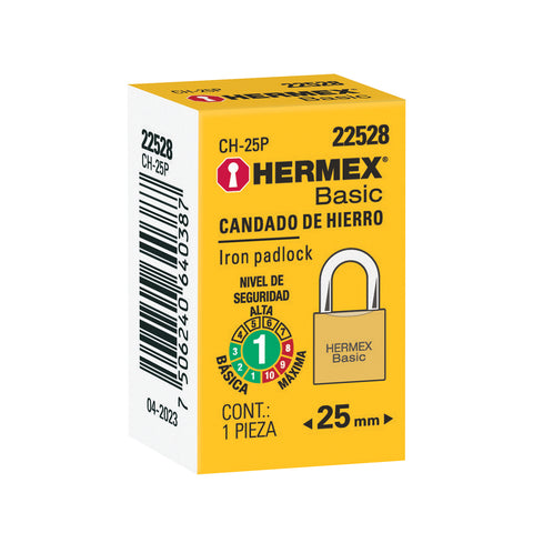 Candado de hierro color latón 25 mm, corto, caja, BASIC | CH-25P | 22528