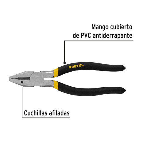 Pinza para electricista 7' mango de PVC, Pretul | PEL-7P | 22603