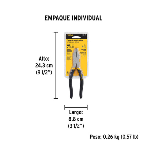 Pinza para electricista 7' mango de PVC, Pretul | PEL-7P | 22603