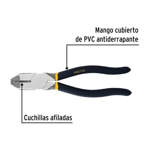 Pinza para electricista 8' uso rudo, mango de PVC, Pretul | 218-P | 22606