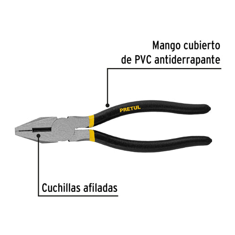 Pinza para electricista 8' mango de PVC, Pretul | PEL-8P | 22609