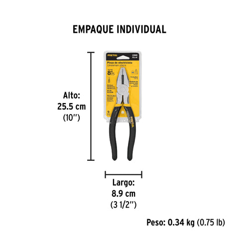 Pinza para electricista 8' mango de PVC, Pretul | PEL-8P | 22609