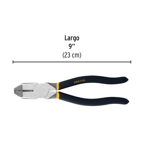 Pinza para electricista 9' uso rudo, mango de PVC, Pretul | 219-P | 22612