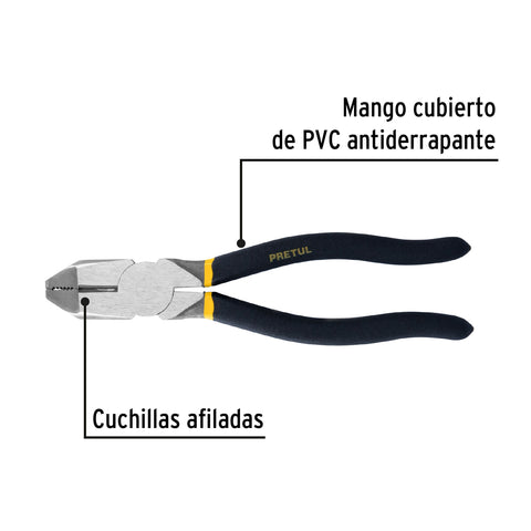 Pinza para electricista 9' uso rudo, mango de PVC, Pretul | 219-P | 22612