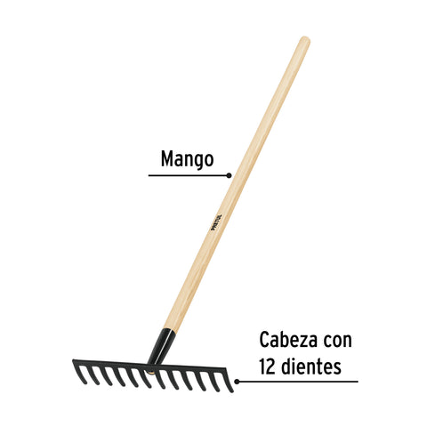 Rastrillo recto de 12 dientes, mango de 48', Pretul | R-12MP | 22697