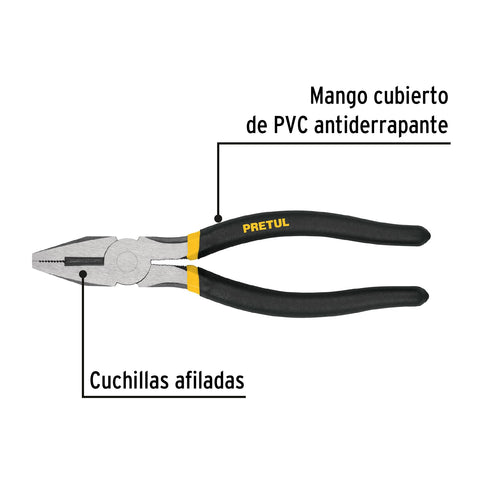 Pinza para electricista 8' mango de vinil, a granel, Pretul | PEL-8PG | 22708